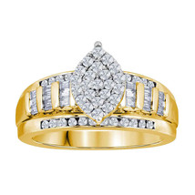 Yellow-tone Sterling Silver Round Diamond Cluster Bridal Wedding Engagement Ring - £278.97 GBP