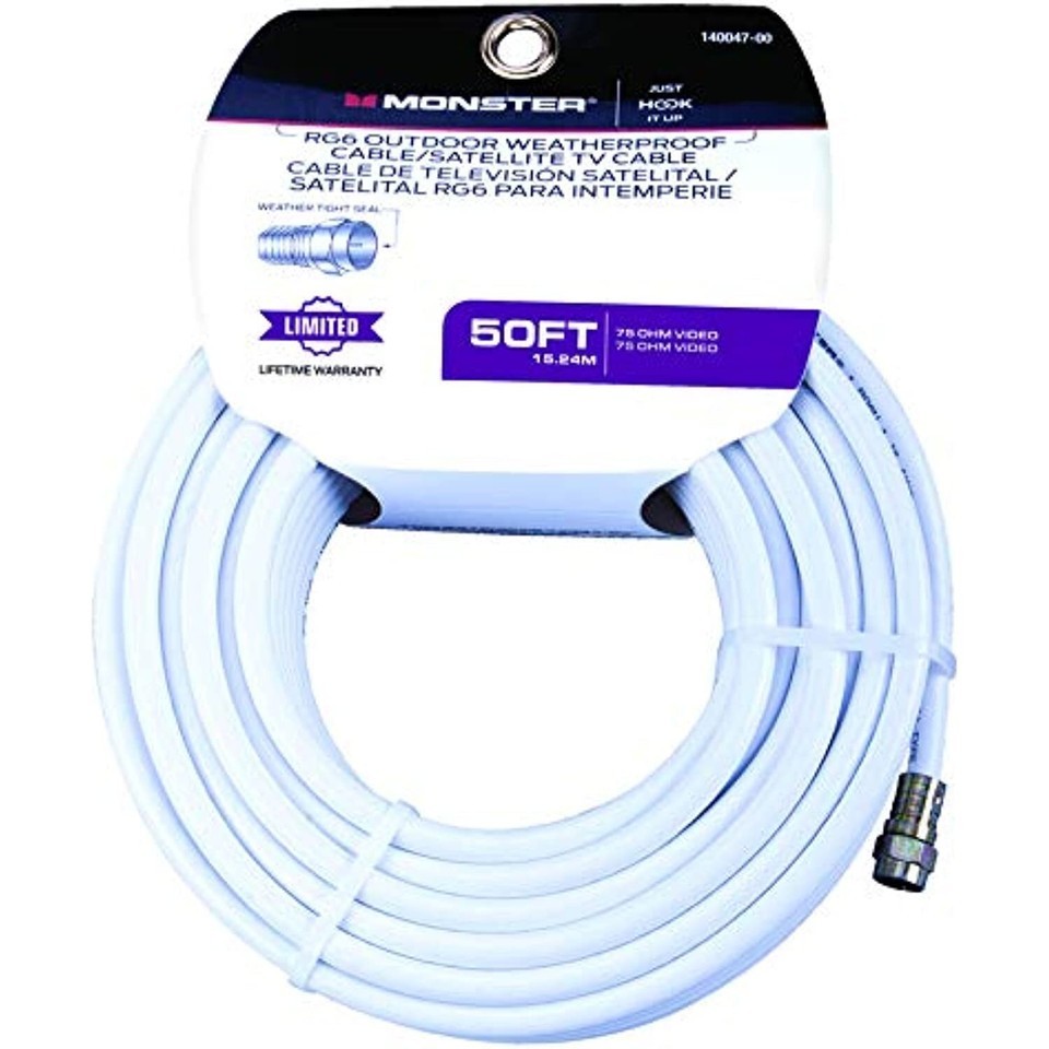 Monster Cable Video Coaxial Cable Digital 75 Ohm 50 &#39; Carded - $28.97