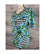 Rafaella Cotton Tee Shirt Women Mp Short Sleeves Floral Stripes Embellis... - $8.10