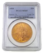 1924 $20 Gold Saint Gaudens Double Eagle Graded by PCGS as MS-65 - €5.260,44 EUR