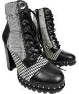 Aldo Marille Womens 6.5 Black &amp; White Plaid/Checker Studded Heeled Ankle... - $66.07