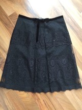 ANN TAYLOR Black Lace LADIES Party PENCIL SKIRT SIZE 4 Petites Lined Seq... - £15.09 GBP