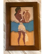 Vintage Cross stitch of Egyptian man holding vase finished framed wall art - $55.00