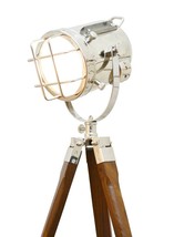 Vintage Nautico Elettrico Pavimento Searchlight Con / Legno Treppiedi St... - £140.80 GBP