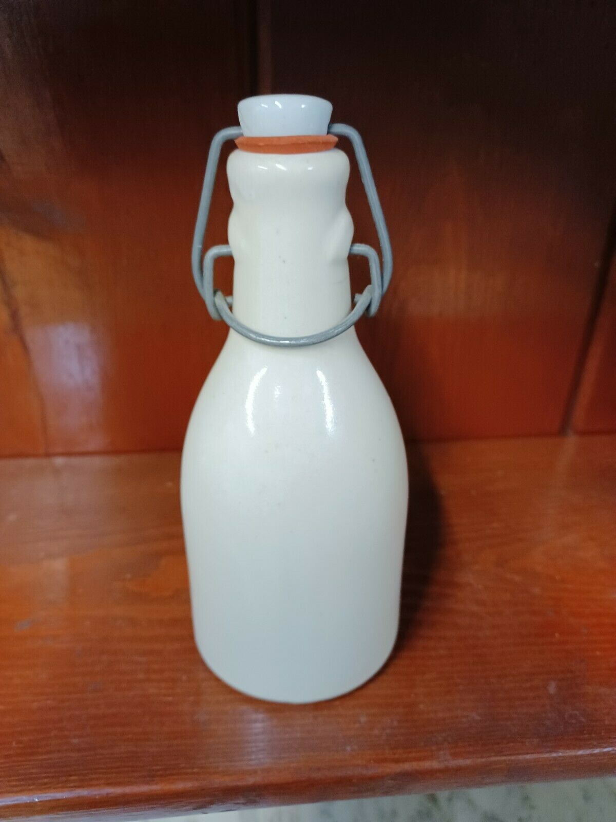 Bone Stoneware Bottle with Clip Top Latch Lid Vintage  Warm Pond Farm  - $24.74