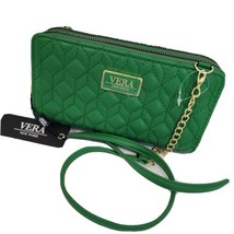 Vera New York Quilted Crossbody Clutch Wallet GREEN Ziparound w Orig Tags - $36.40