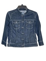 Chicos Platinum Women Denim Jacket Mandarin Collar Flap Button Pocket Bl... - $24.74