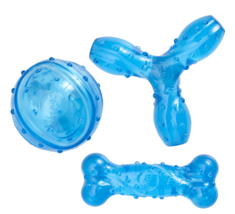 Bacon Flavored Scented Dog Toys Tough Blue Squeakers Choose Ball Bone or Tripod  - £10.01 GBP+