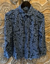 Jhane Barnes Shirt Men’s Long Sleeve Button Up Blue Geometric 100% Cotton Sz Lrg - £37.99 GBP