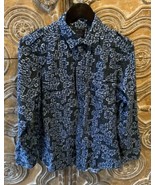 Jhane Barnes Shirt Men’s Long Sleeve Button Up Blue Geometric 100% Cotto... - $47.53