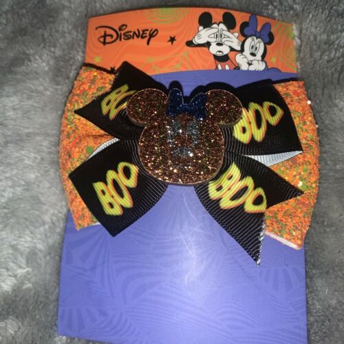 Disney Halloween Themed Boo Minnie Mouse Orange Black Glitter Hair Bow  New - $12.00