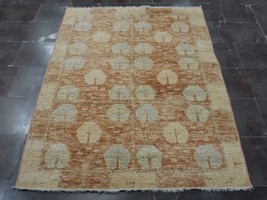 VINTAGE Hand made Terracotta Wool Silk OUSHAK Carpet, 5x6 ft Area rug - £248.58 GBP