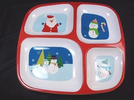 4 part divided Christmas snack tray red &amp; blue Santa snowmen - $6.75