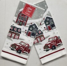2 Same Cotton Kitchen Tea Towels (16&quot; X 26&quot;) Christmas Red Truck &amp; Snowman, Mi - £9.54 GBP