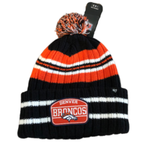 New NWT Denver Broncos&#39;47 Brand Hone Patch Cuffed Pom Knit Beanie Hat - £19.74 GBP