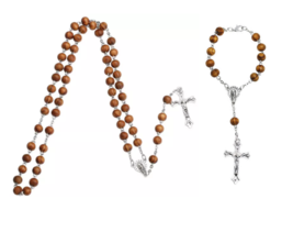 Brown Olive Wood 5 and 1 Decade Rosary Matching Set Catholic - £13.54 GBP