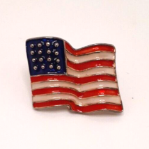 American Flag Enamel Gold Tone Pinch Pinback Lapel Pin Patriot Tie Tack Vintage - £5.87 GBP