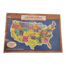 Vintage 1988 Milton Bradley Wooden United States World Map on Back New Sealed - £11.98 GBP