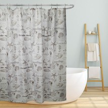 Brown White Fabric Shower Curtain Seashell Coastal Fish Beach Bathroom 70 x 70 - £28.92 GBP