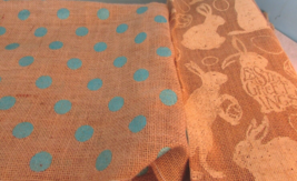 Sewing General 19&quot; x2 Yards Fabric Burlap Brown Easter Bunny Blue Dots Crafts - £10.75 GBP