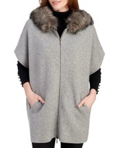 New 100% Cashmere Gray Fur Hooded Jacket Poncho Size Xl 1 X 2 X Women $469 - £161.04 GBP