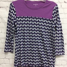 Kim Rogers Womens Top Purple Yoke Geometric Long Sleeve Crew Neck Blouse M - $9.89