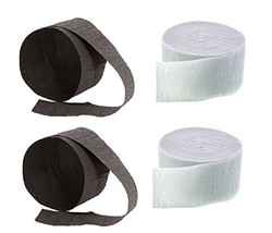 BLACK and WHITE Crepe Paper Streamers (2 Rolls Each Color) MADE IN USA! - $7.65