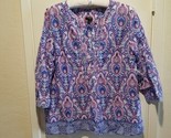 Talbots Blouse Peasant Womens Sz XL Blue Pink White Geometric 3/4 Sleeve... - $31.68