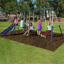 Metal Swing Set Slide trapeze Playground Backyard Heavy Duty Kids Swings - £242.77 GBP