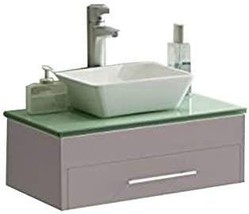 29&quot; Handmade Bathroom Wood Gray Finish Vanity with White Ceramic Sink Glass Top - £342.11 GBP