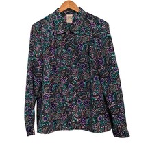 Pykettes Womens Vintage Blouse Secretary Teal Blue Pink Bright Button Sz 16 - $239.89 MXN