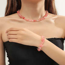 Pink Resin &amp; 18K Gold-Plated Irregular Stone Bracelet Necklace Set - £11.79 GBP