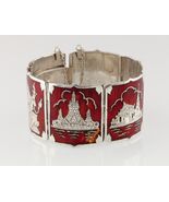 Sterlingsilber Siam Thailand Orange Niello Plakette Armband Geätzt - €225,42 EUR