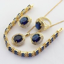 Dark Blue Stones GolBridal Jewelry Sets For Women Drop Earrings Necklace Pendant - £23.50 GBP