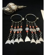 Ancient Coral earrings made of silver, glass and old silver coins from Morocco,  - $345.00