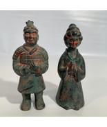 Vintage Pair Asian Warrior and Geisha Figures Ceramic Clay Painted Figurines 6.5 - $27.15