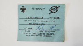 Boy Scouts America Santa Clara County Council 1965 Fingerprinting Merit ... - $9.95