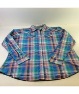 Wrangler Western Shirt XXL Plaid Pearl Snaps Blue Pink Orange Long Sleeve - £13.10 GBP