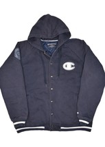Champion Varsity Jacket Mens 3XL Navy Hooded Letterman Quilt Lined Snap Button - £35.34 GBP