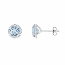 ANGARA Rope Framed Claw-Set Aquamarine Martini Stud Earrings in Silver (A, 6mm) - £271.49 GBP