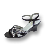 FLORAL Leah Women Wide Width Open Toe Curvy Rhinestone Strips Wedge Sandal - $59.95
