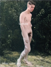 Gay male figure nude model walking colorized vintage art photograph - £5.50 GBP+