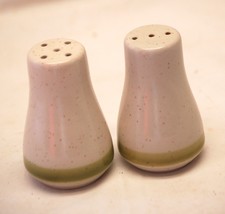 Meadowbrook Stoneware Salt Pepper Shaker Set Green Band Japan - $16.82