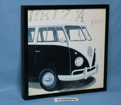 Volkswagen Vintage Bus 1964 Glass Framed Black And White Art Photo 9x9  3052 F1 - £19.77 GBP