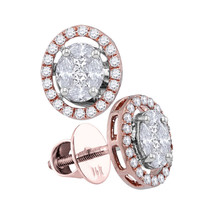 14kt Rose Gold Womens Marquise Diamond Oval Frame Cluster Stud Earrings ... - £958.42 GBP