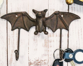Cast Iron Rustic Vampire Dracula&#39;s Perch Flying Winged Bat 2-Pegs Wall Hook - £16.04 GBP