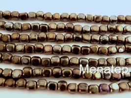 50 4 x 4 mm Czech Glass Cube Beads: Iris - Brown - £1.12 GBP