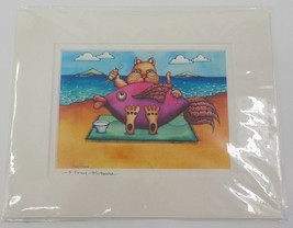 Holly Kitaura Fine Art Print Cat Eating Sushi 8X10 Matted 8X5.5 Signed Picture - £15.61 GBP