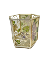 Vintage Floral Metal Stained Glass Octogon Pillar Candle Holder Footed 4... - $13.91