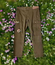 Womens Desigual Jeans Cargo Skinny Pants Size 46 Embroidered Floral Green - £27.23 GBP